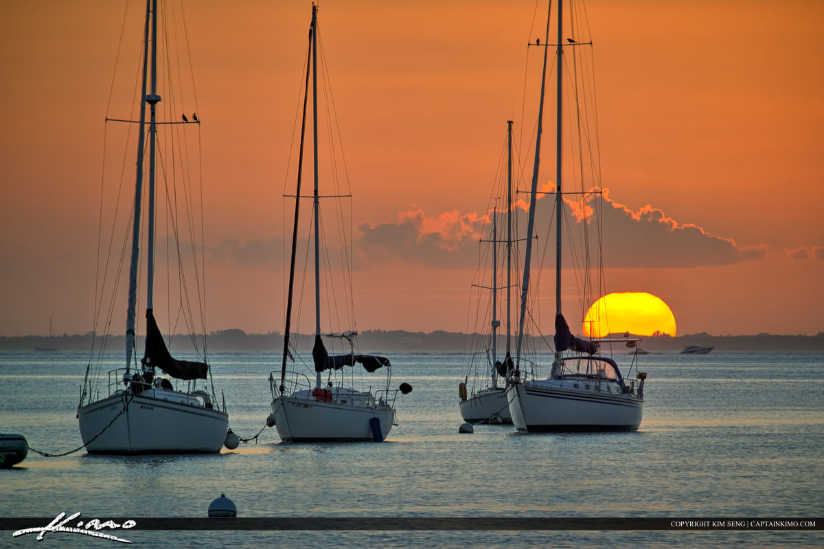 Sailboat Sunset at Biscayne Bay Crandon Park Marina