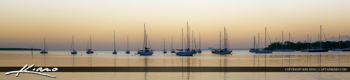 Sailboats at Biscayne Bay Panorama After Sunset Key Biscayne Flo