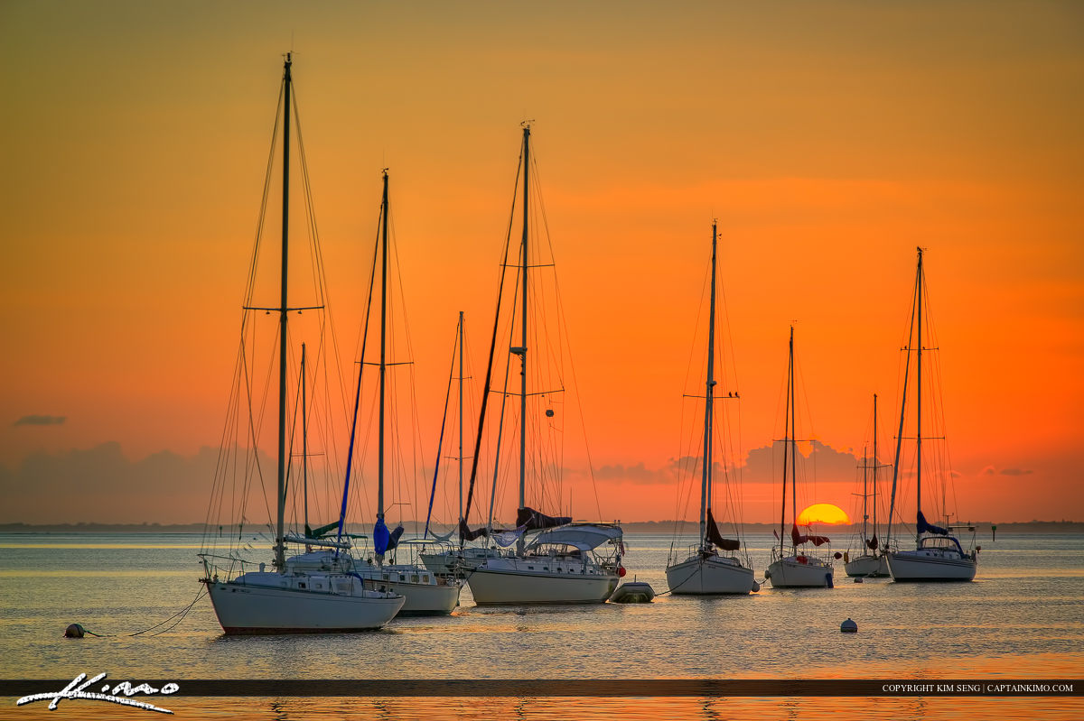 Sunset Over Biscayne Bay Sailboat Miami Florida
