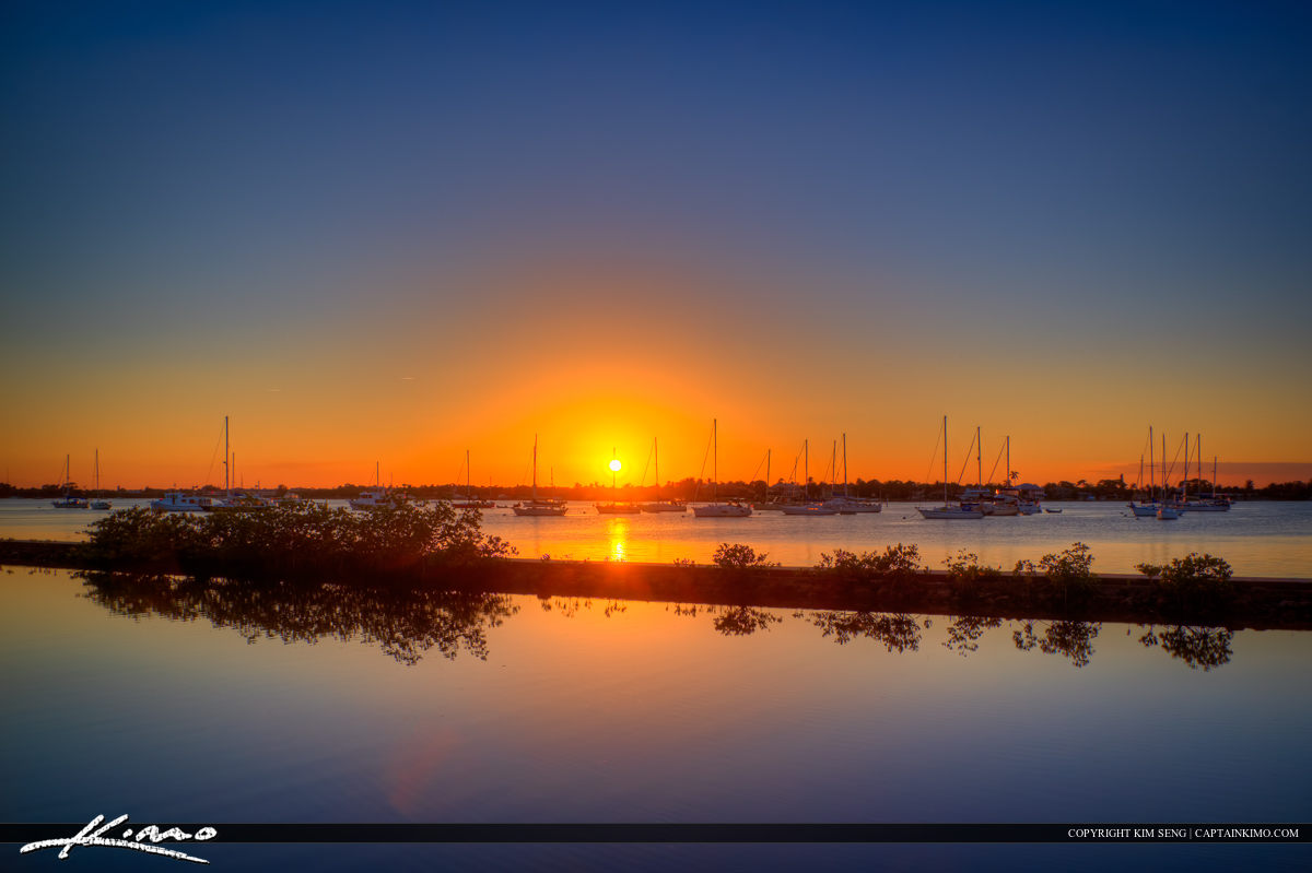 Sunset at Shepard Park along the St Lucie River in Stuart Florid