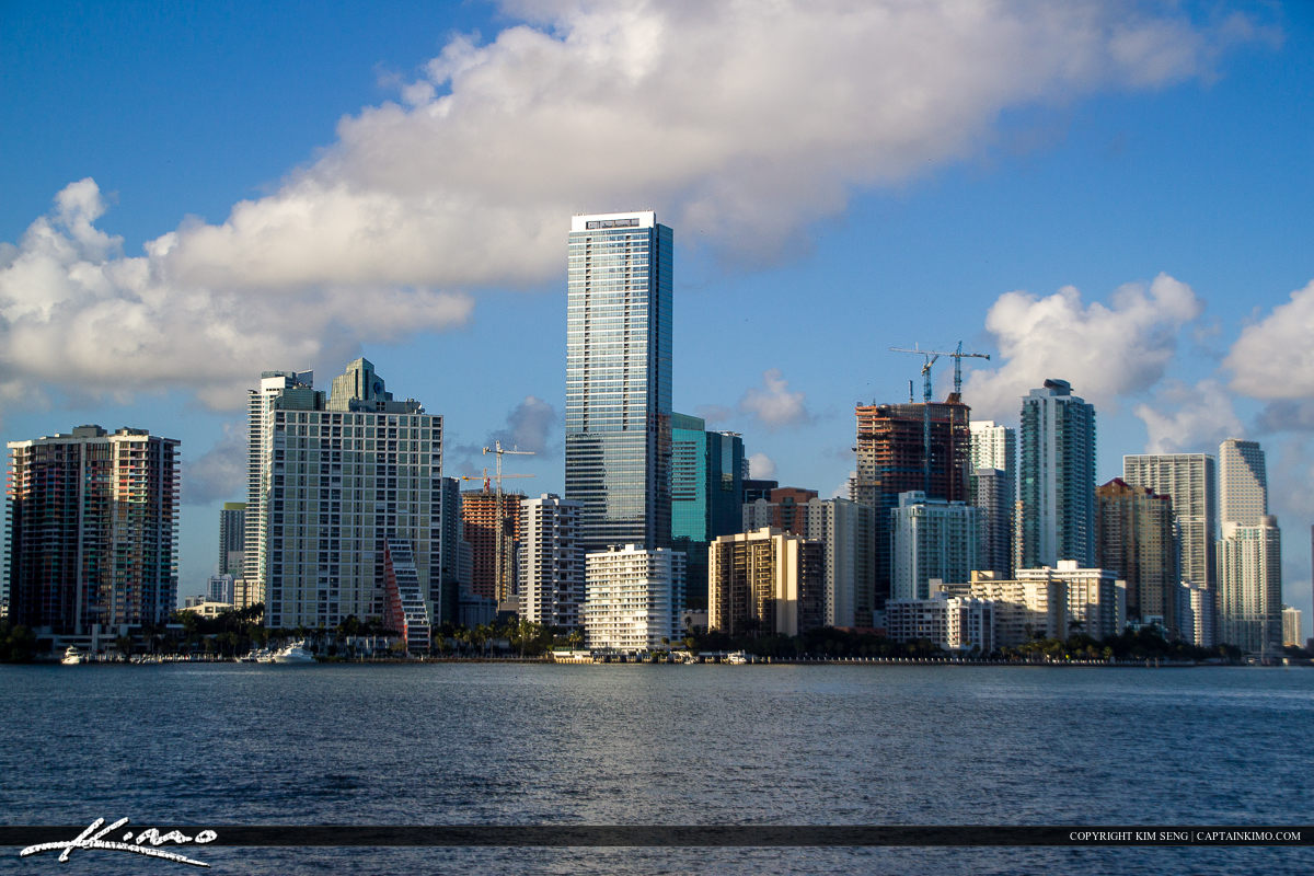 Miami Skyline Buidlings Blue Sky Clouds