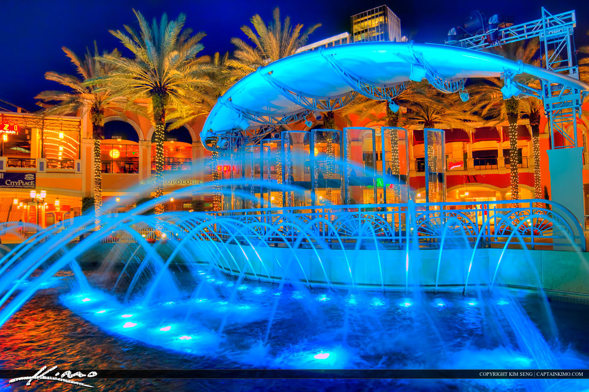 Blue Lights Water Fountain in Cityplace West Palm Beach