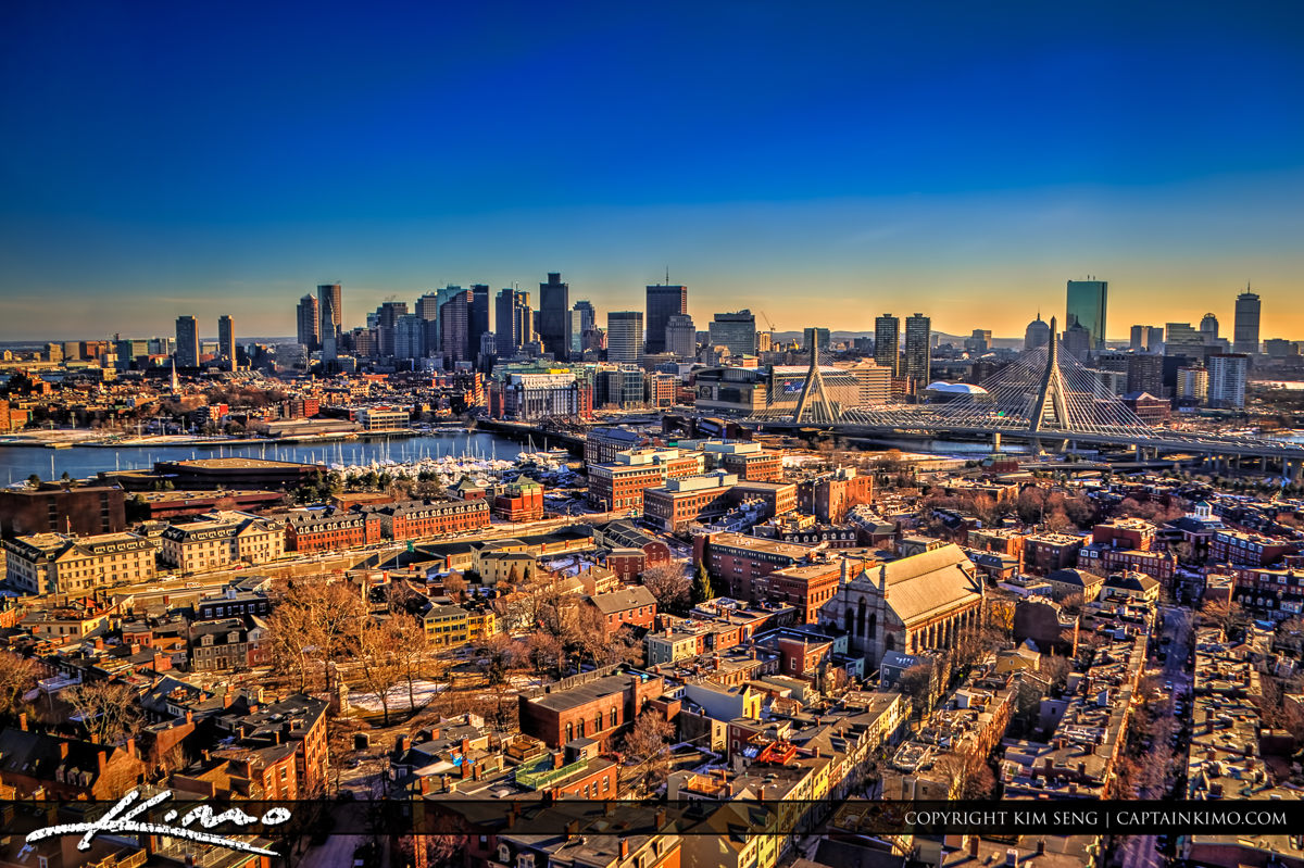 Boston Aerial Skyline Charlestown Monument