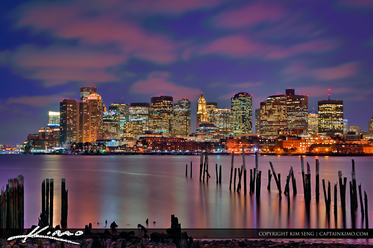 Boston Skyline City Buidlings Along the Bay