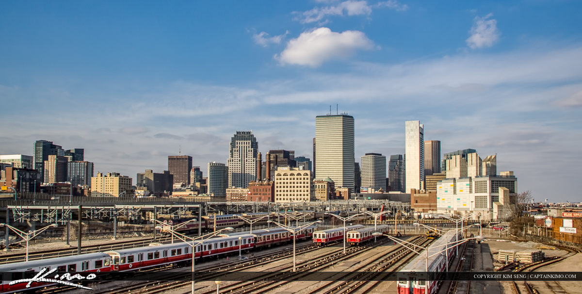 Boston Skyline Commuter Trains at Station