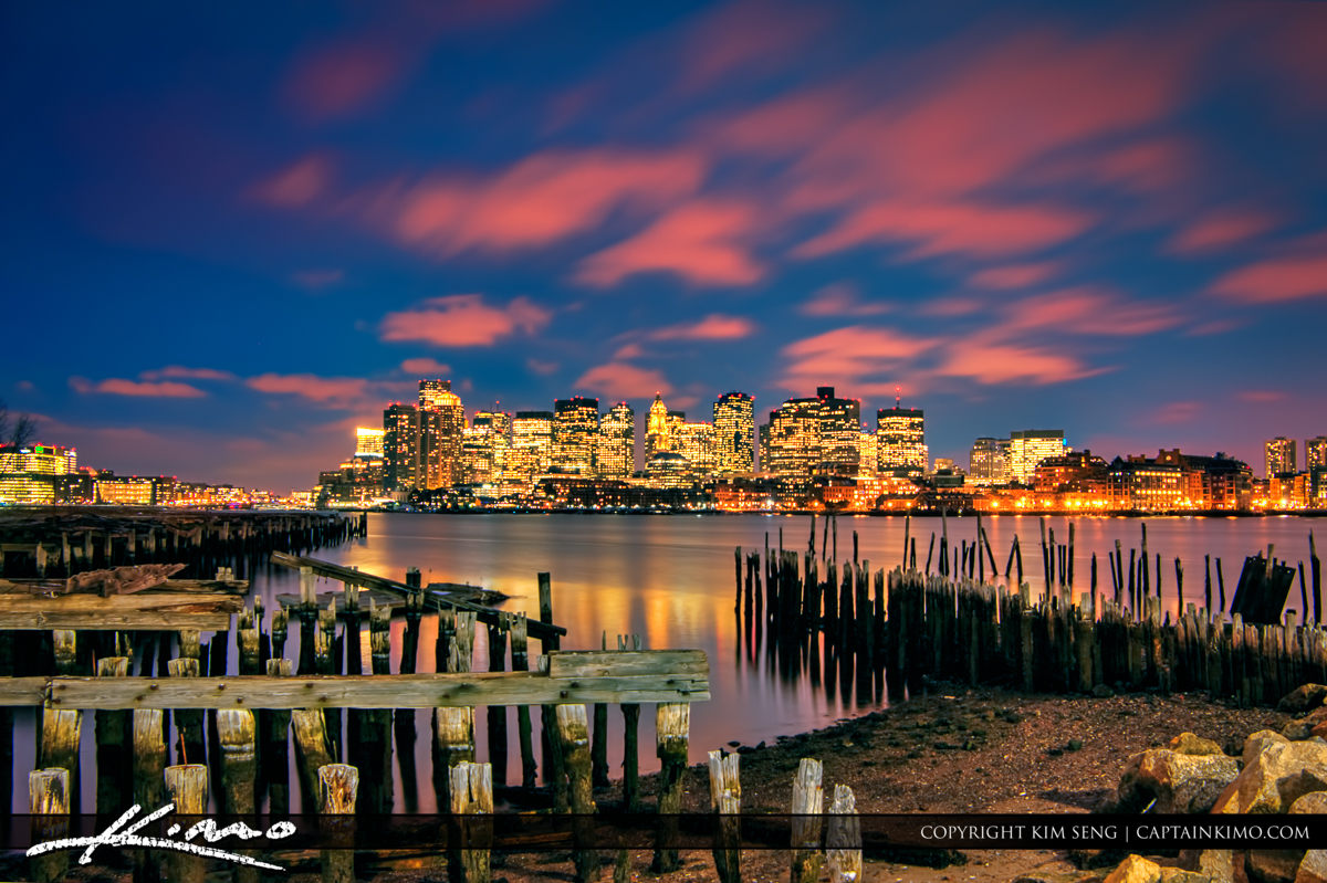 Boston Skyline and Pilings from Bay