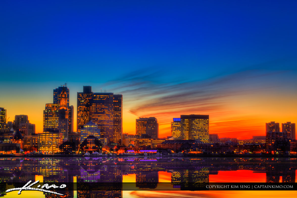 Boston Sunset Reflection Skyline Buildings