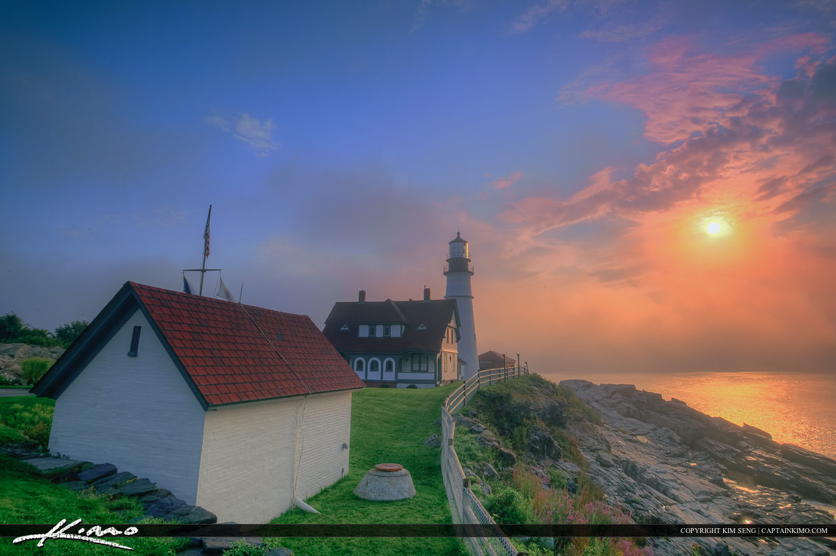 Colorful foggy morning at the Portland Head Light