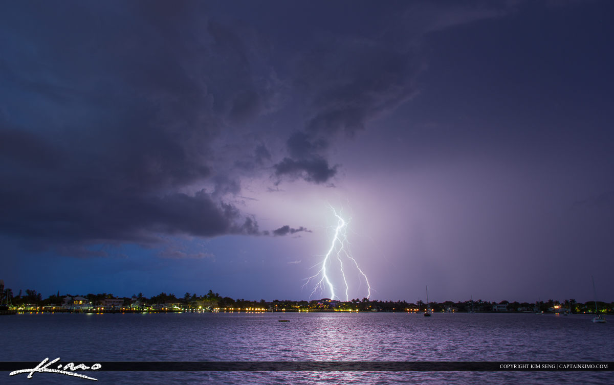 Lightning strike over the Lake Worth Lagoon
