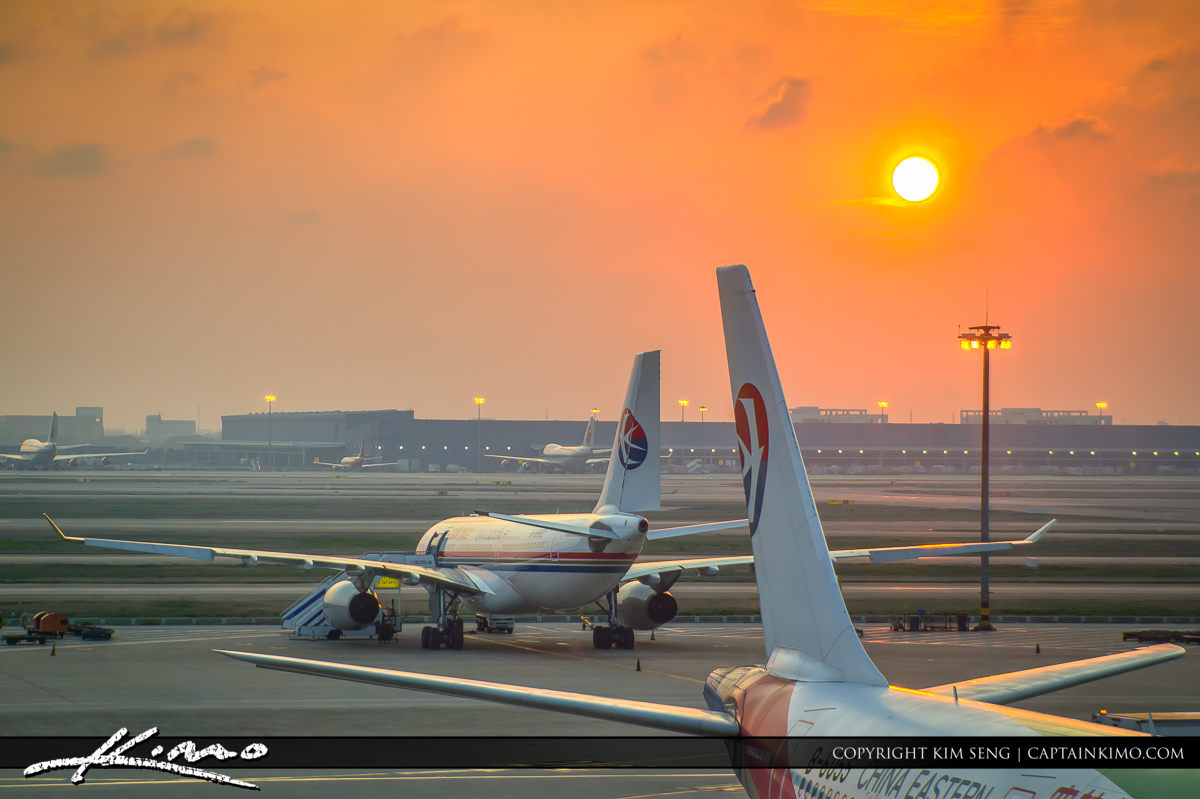 Sunset at Shanghai International Airport China