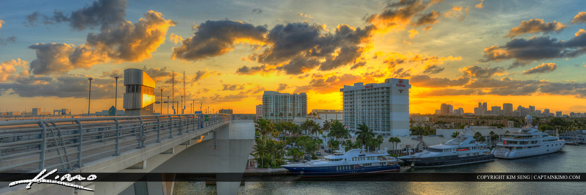 Panorama Skyline Sunset Bridge at Top Fort Lauderdale Florida