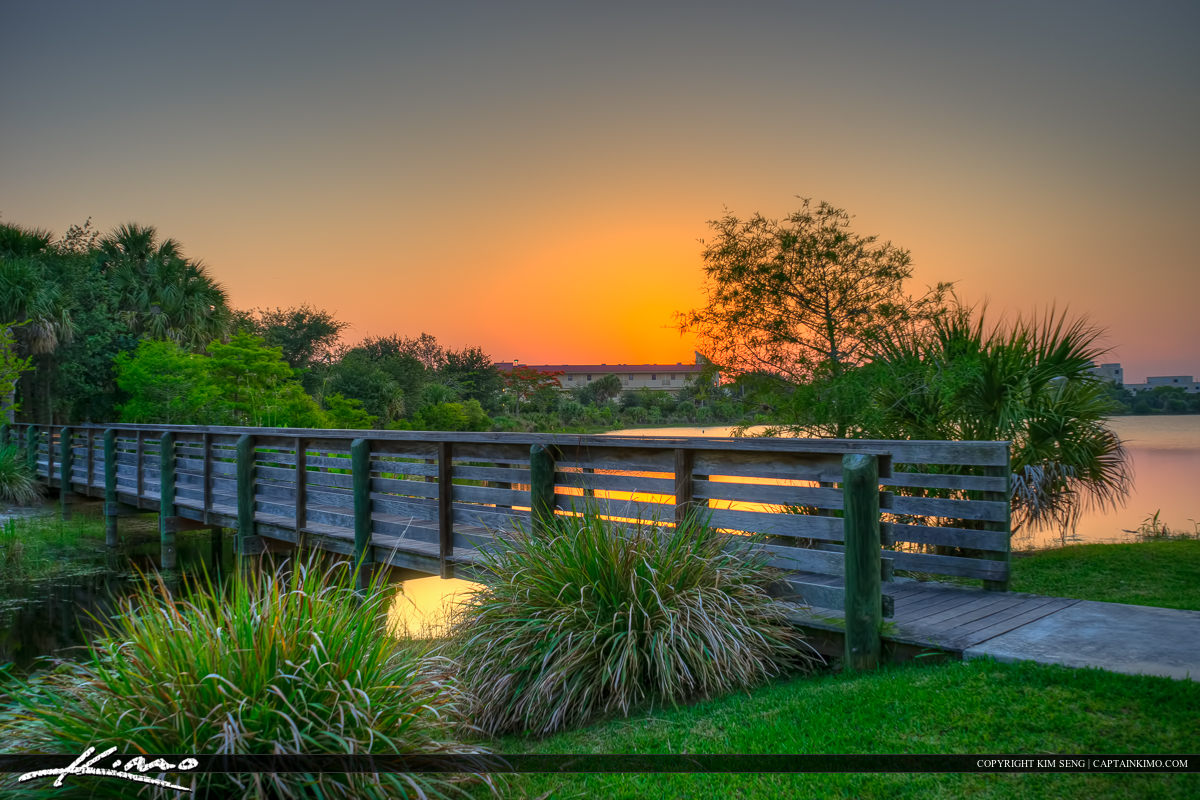 Boardwalk Bridge Hillmoor Park sunset in Port St. Lucie Florida