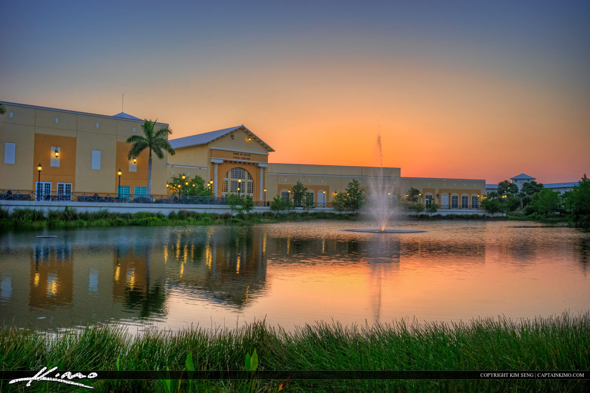 Civic Center in Port St. Lucie Florida sunset lake