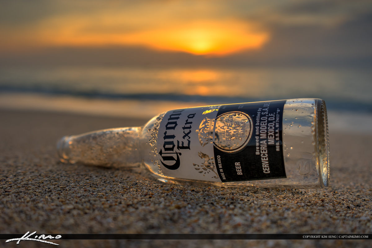 Corona Bottle at Beach Sunrise