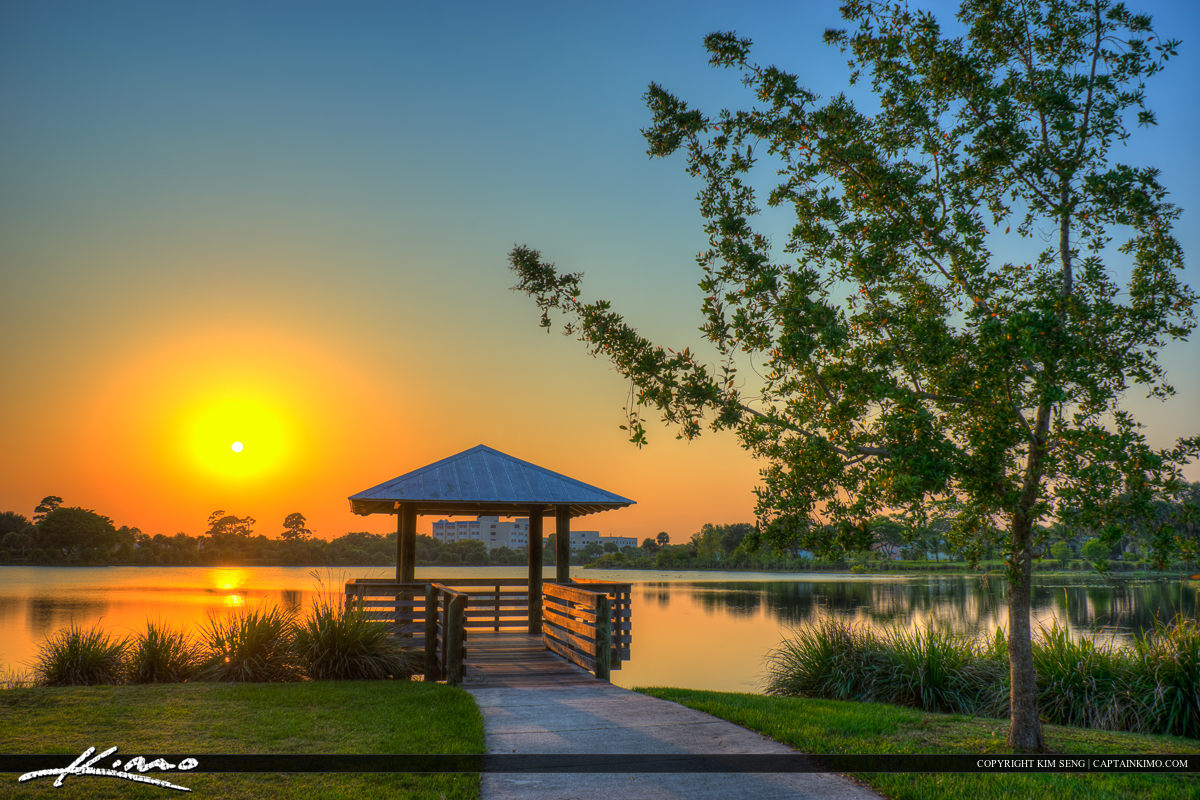 Hillmoor Lake Park during sunset at Port St. Lucie Florida