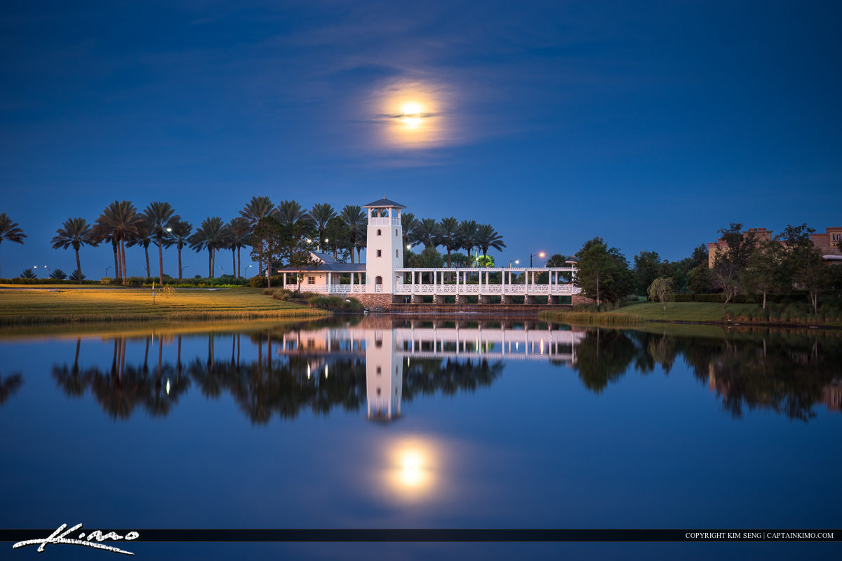 Moon Setting Over Tradition Tower at Port St. Lucie Florida