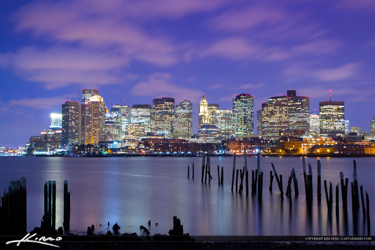 Boston Skyline Pillars at Harbor