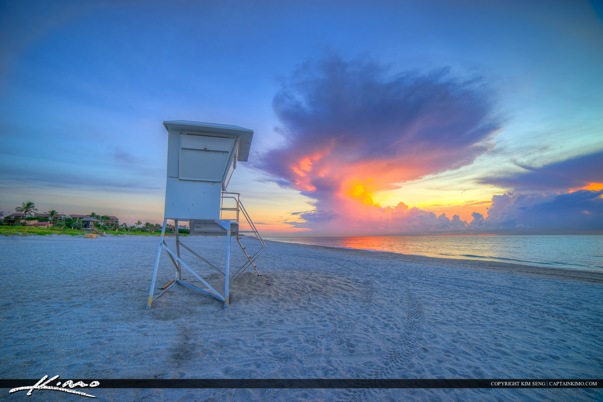 Delray Beach Florida Lifeguard Tower at Colorful Sunrise