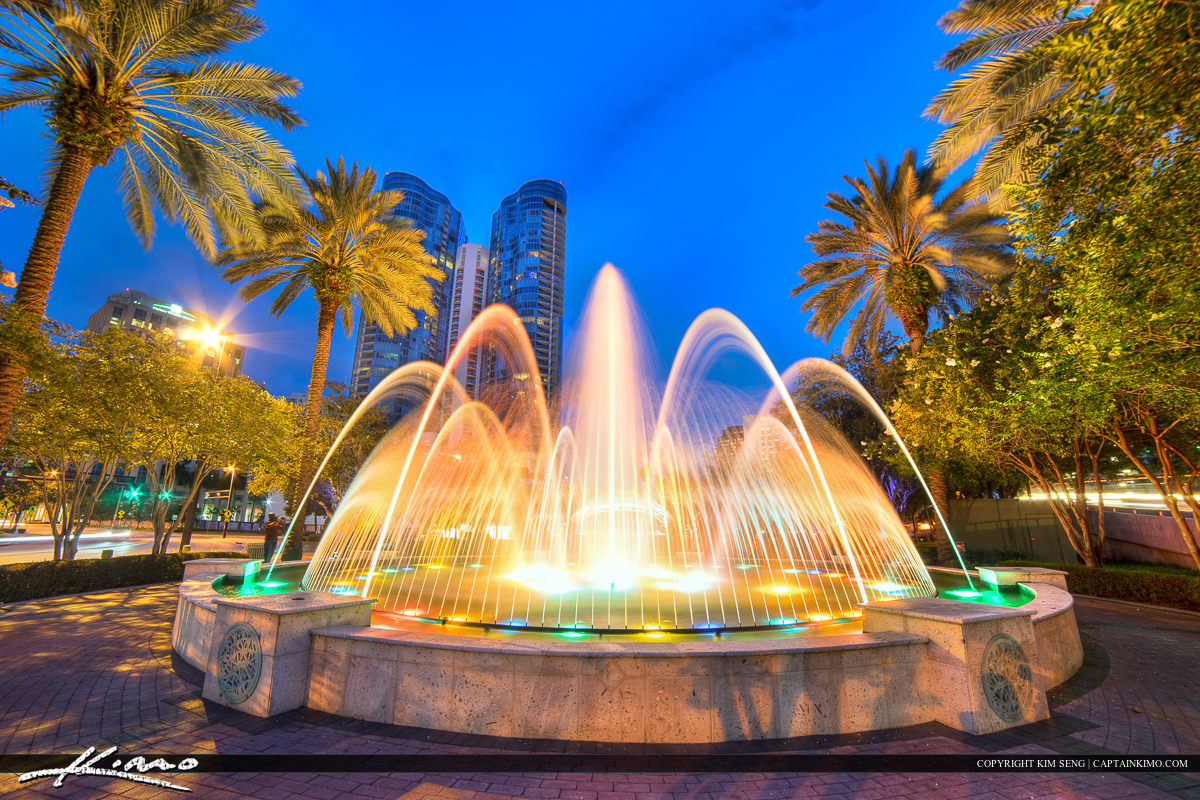 Fort Lauderdale New River Nighttime Water Fountain