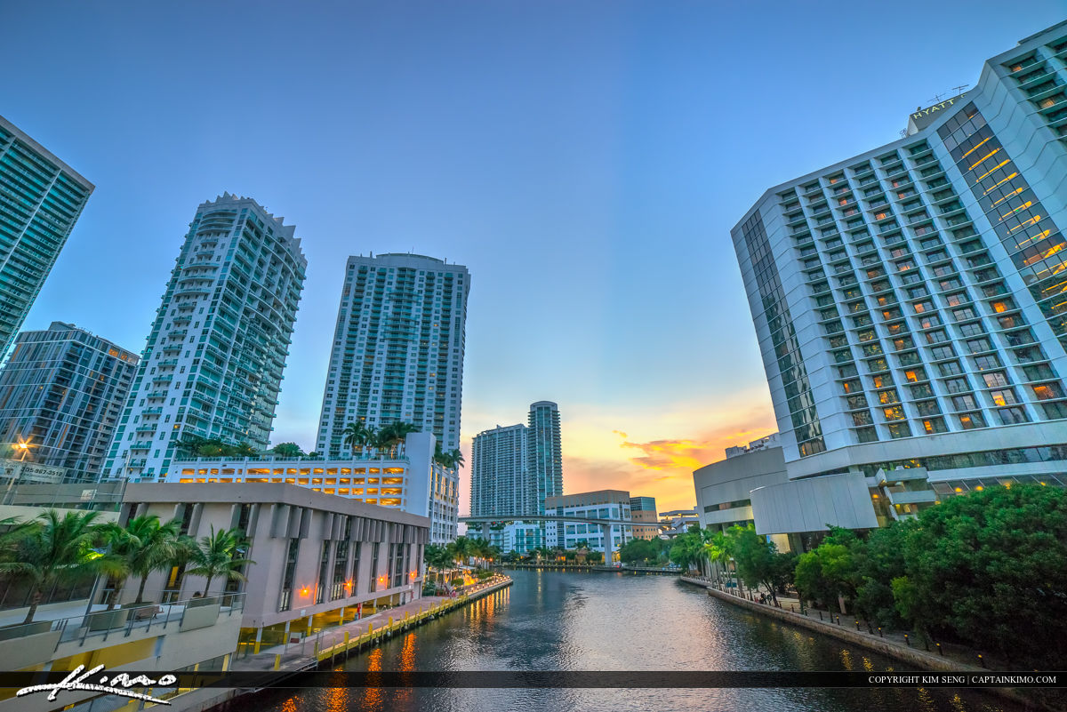 Miami City Downtown along the Miami River Walk