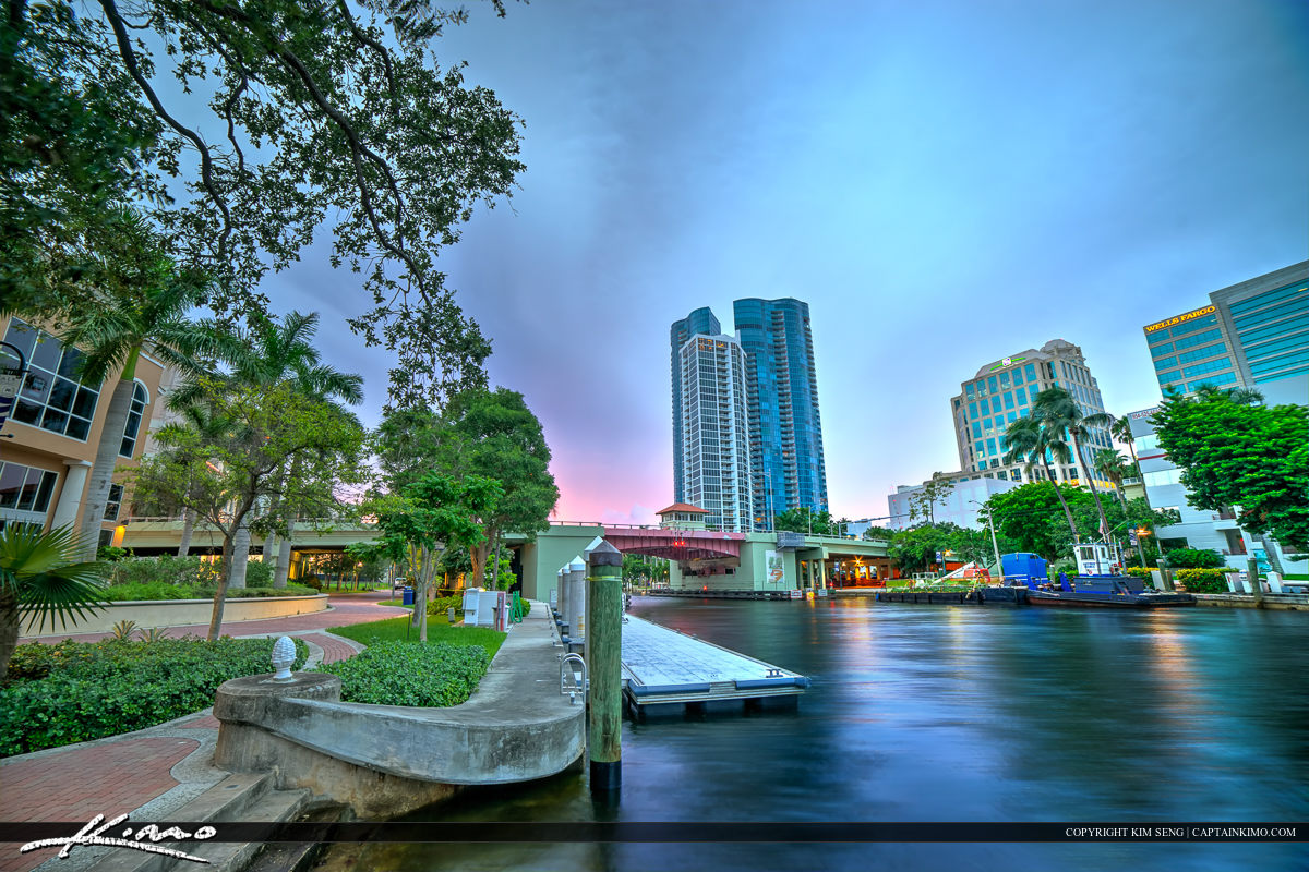 New River at the Fort Lauderdale Riverwalk Downtown Cityscape
