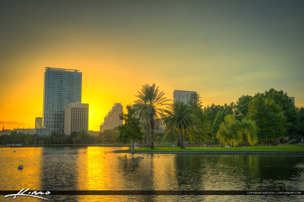 Orlando City Downtown Lake Eola Park During Sunset