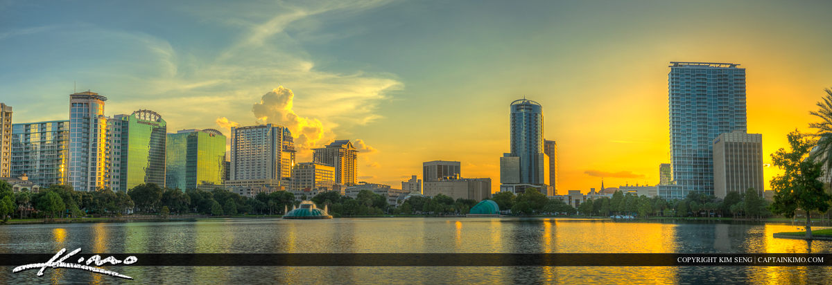 Orlando City Downtown Lake Eola Park Skyline Panorama