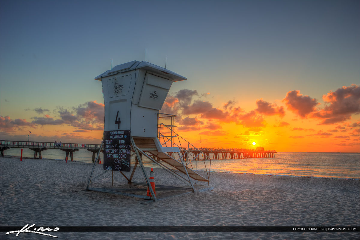 Pompano Beach Pier Broward County Florida During Sunrise