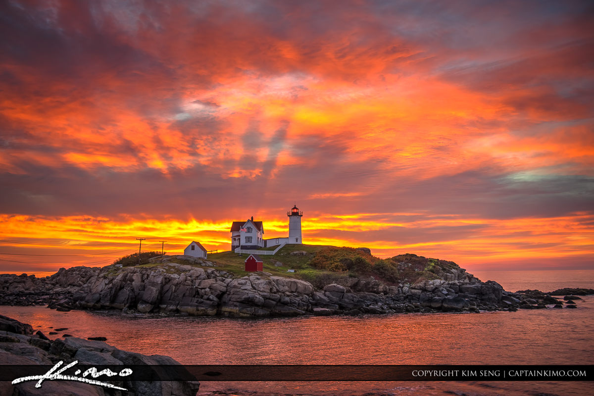 Cape Neddick Light Glorious Sunrise Over Nubble Lighthouse