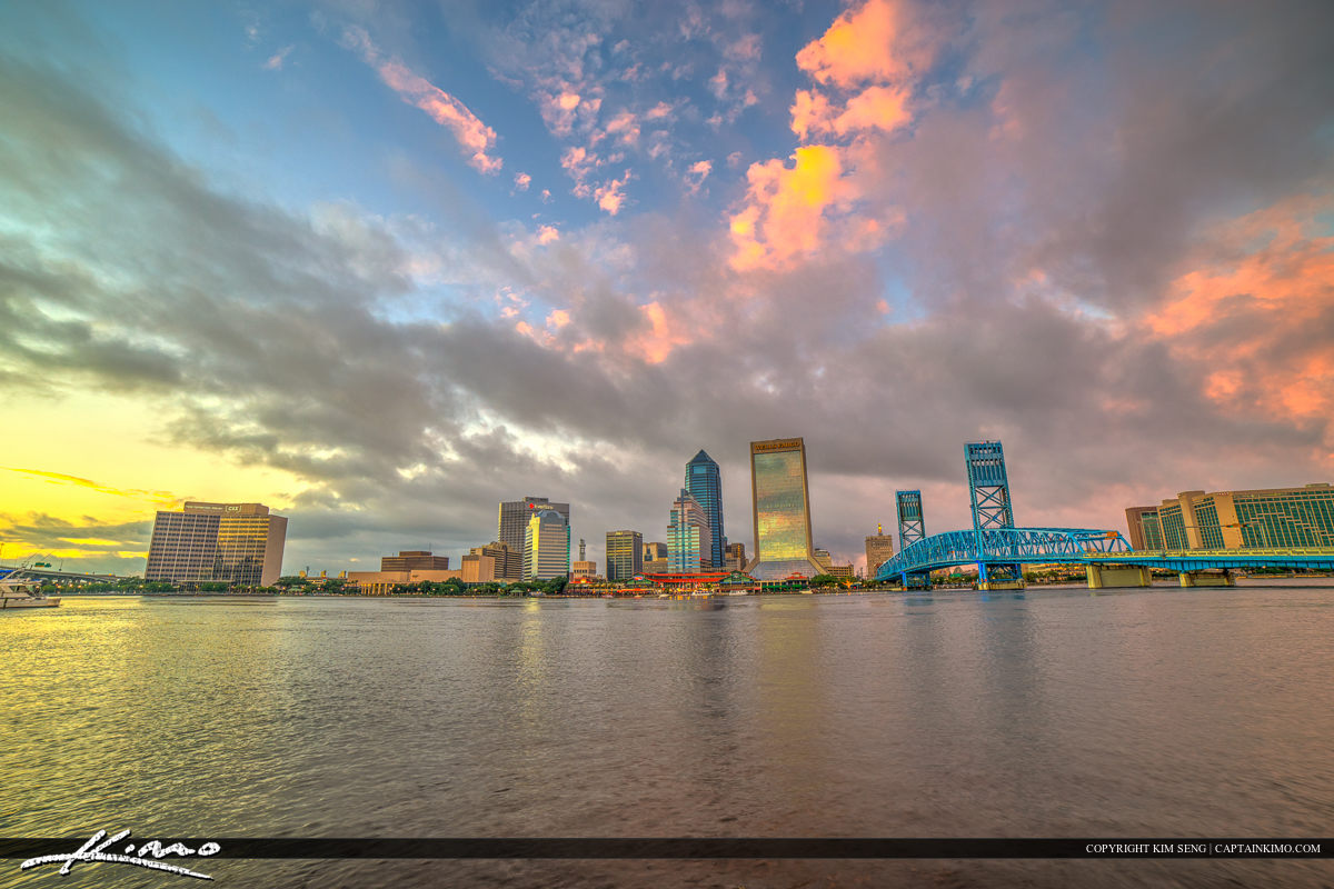 Jacksonville Skyline Florida Duval County Colors at Sunset