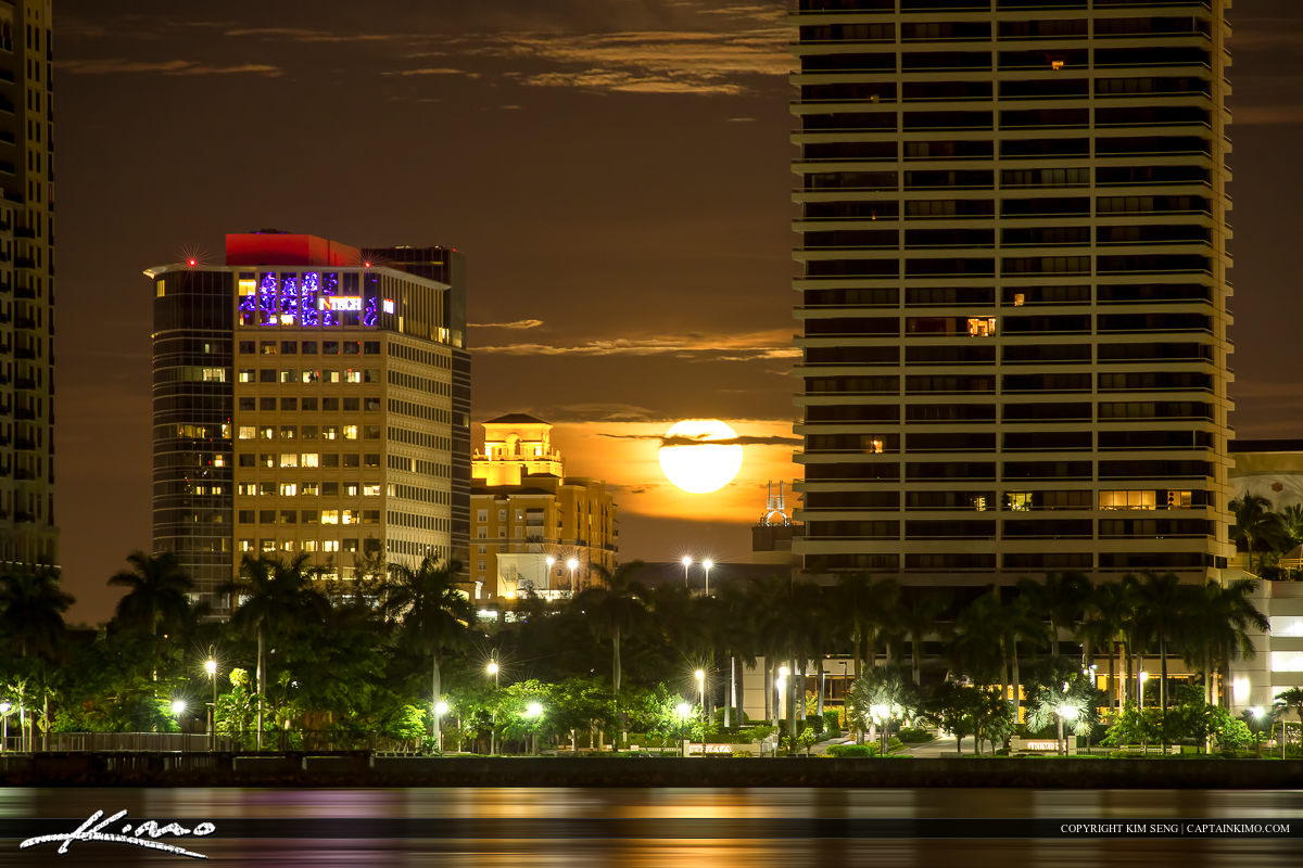 Moon Setting Over Trump Tower West Palm Beach Florida