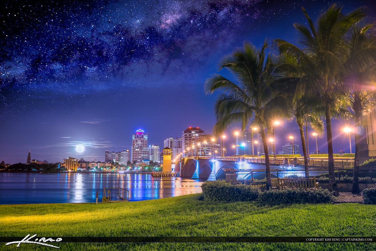 West Palm Beach Skyline Moon and Stars