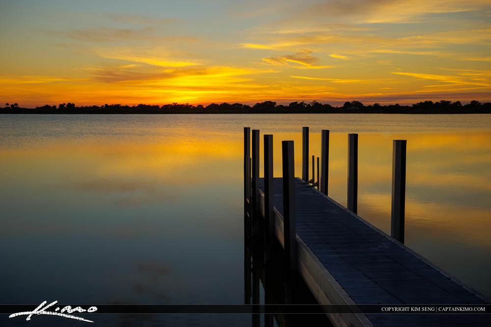 Boca Raton Sunset at Lake with Dock