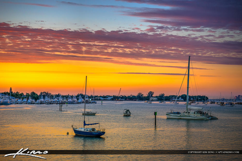 Sailboats Anchored at West Palm Beach Sunrise Colors