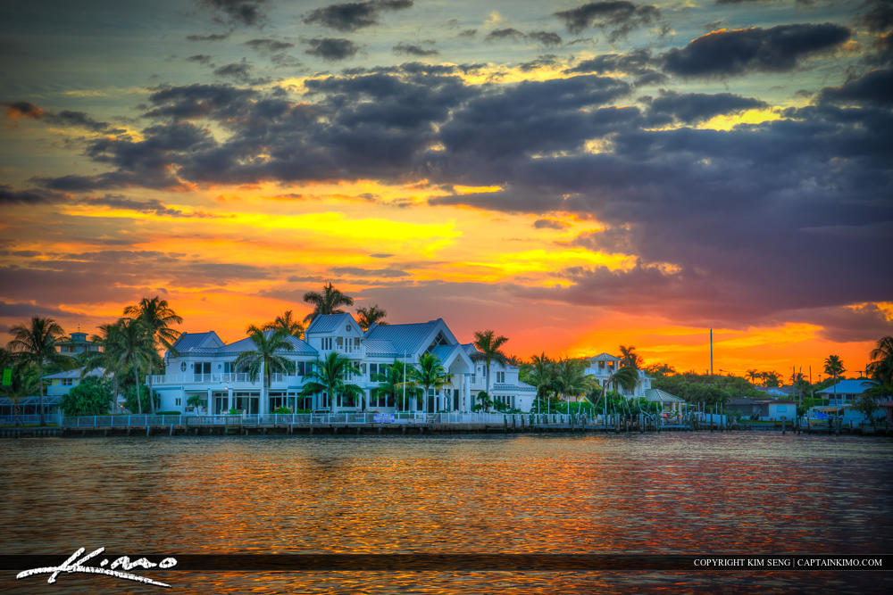 Waterfront Property Sunset at Waterway Palm Beach County Florida