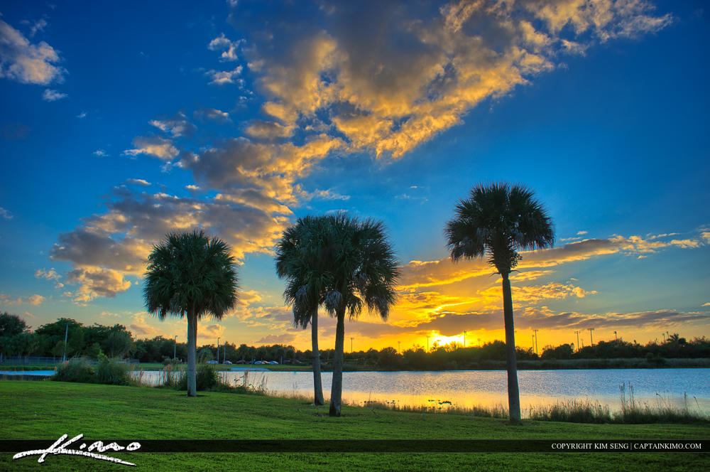 Coral Springs Florida Sunset Over Lake Broward County