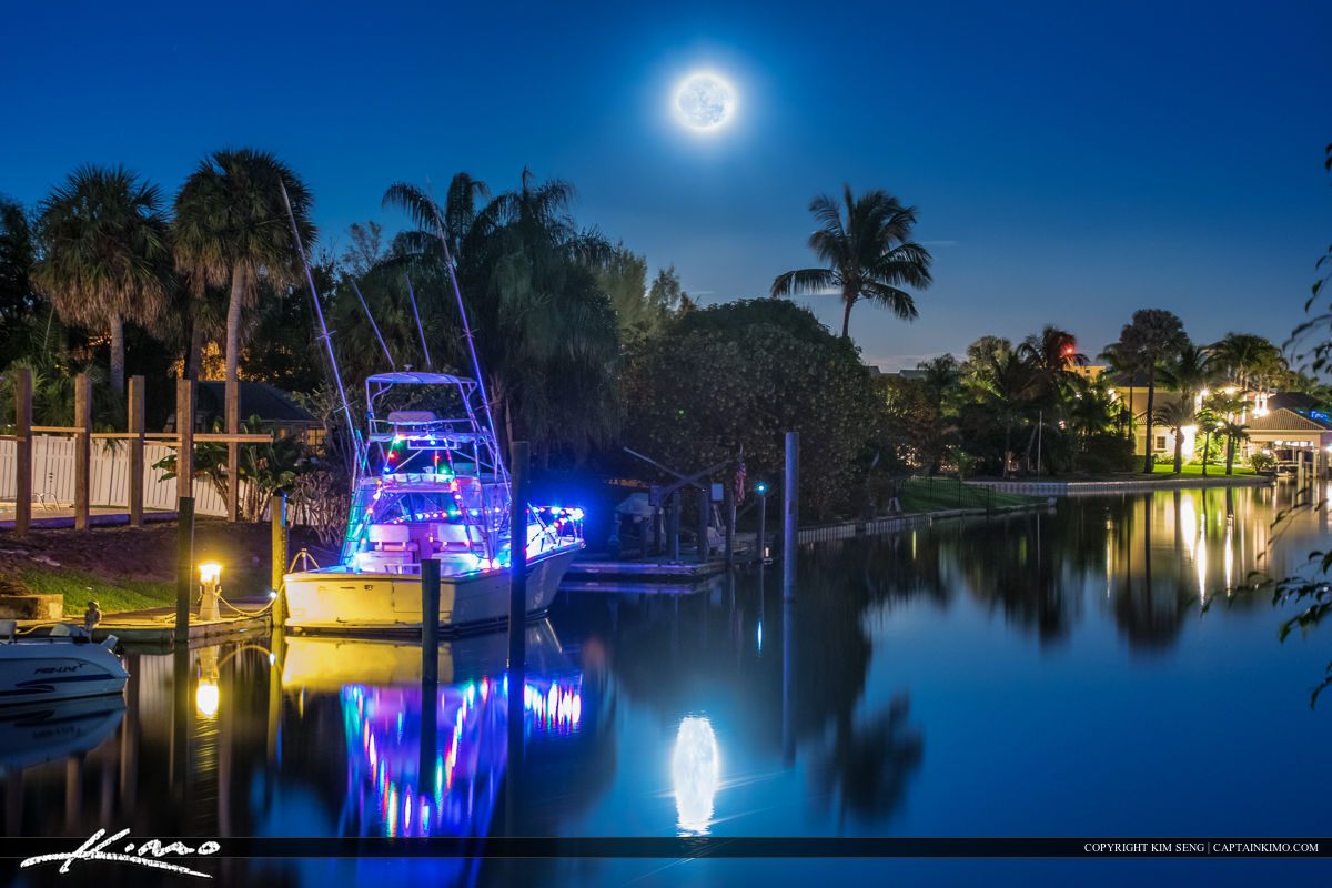Moon Rise Over Waterfront Property at Home in Florida
