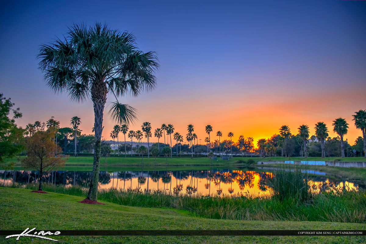 Palm Beach Gardens Sunset at Lake Behind Mall