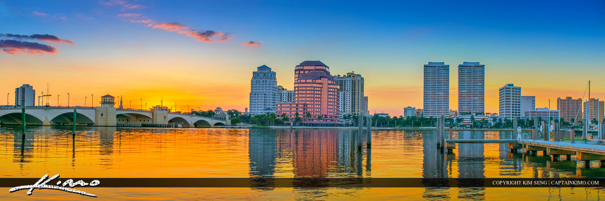 Sunset West Palm Beach Skyline Over Waterway