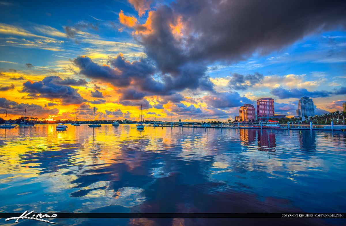 West Palm Beach City Sunrise Over Waterway